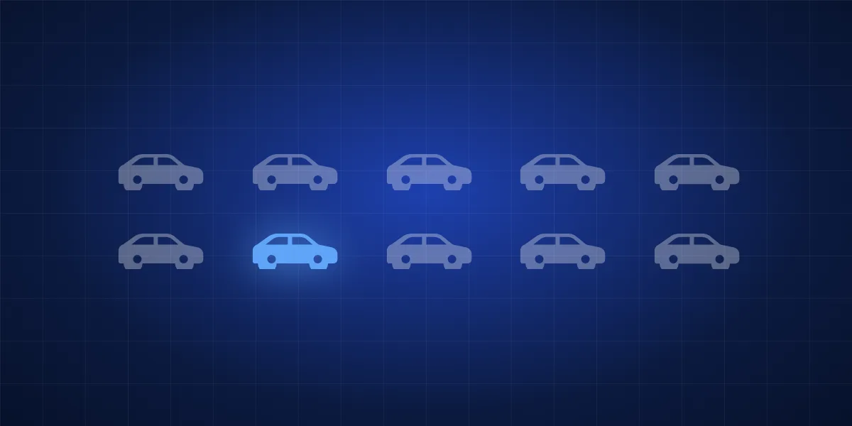 Ten cars with one highlighted, representing the one in ten used vehicles with finance owing