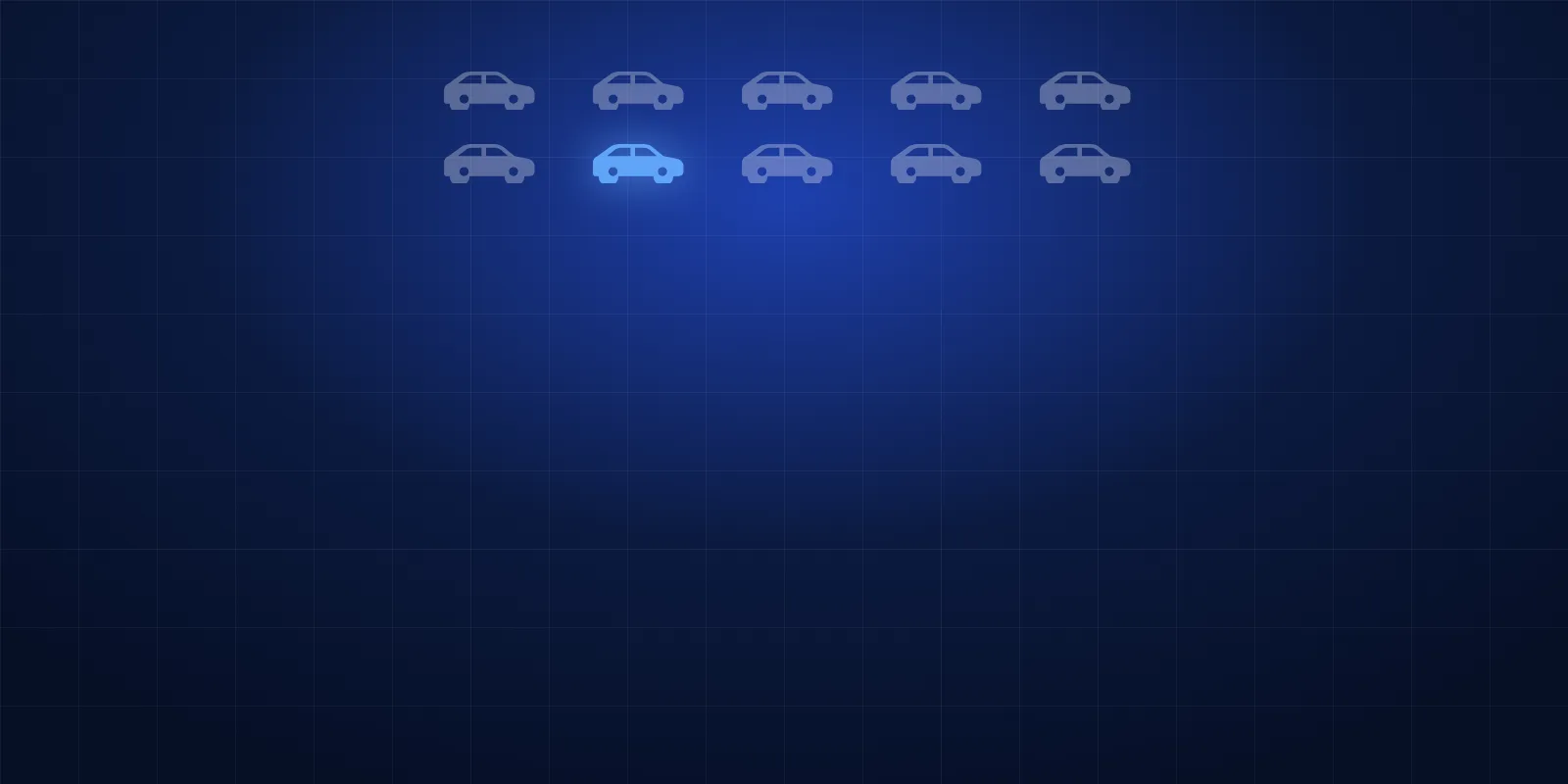 Ten cars in two rows with one highlighted, representing the one in ten used vehicles that carry finance owing